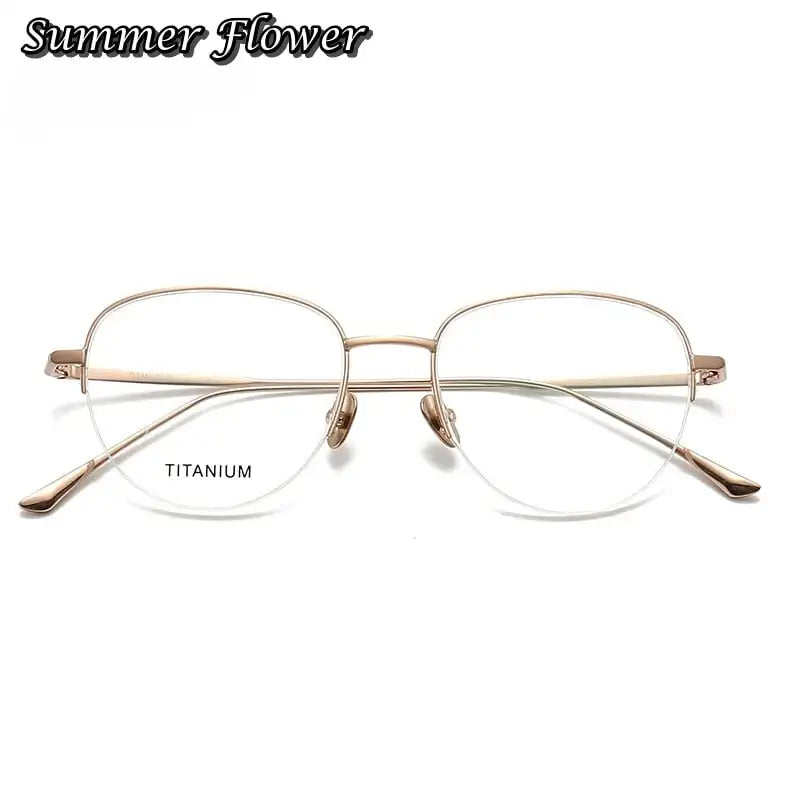 Summer Flower Women's Semi Rim Polygon Oval Titanium Eyeglasses 45010