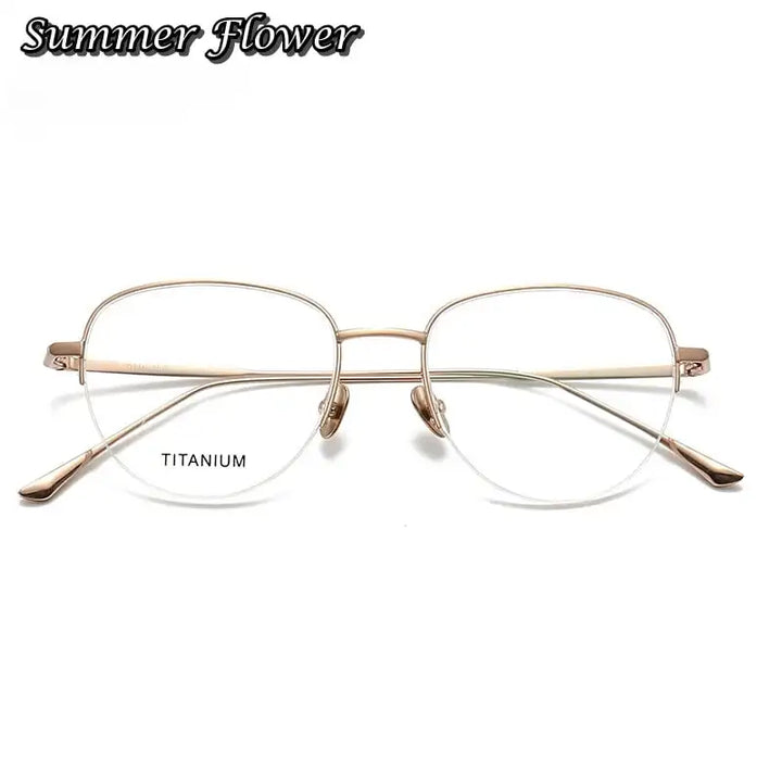 Summer Flower Women's Semi Rim Polygon Oval Titanium Eyeglasses 45010