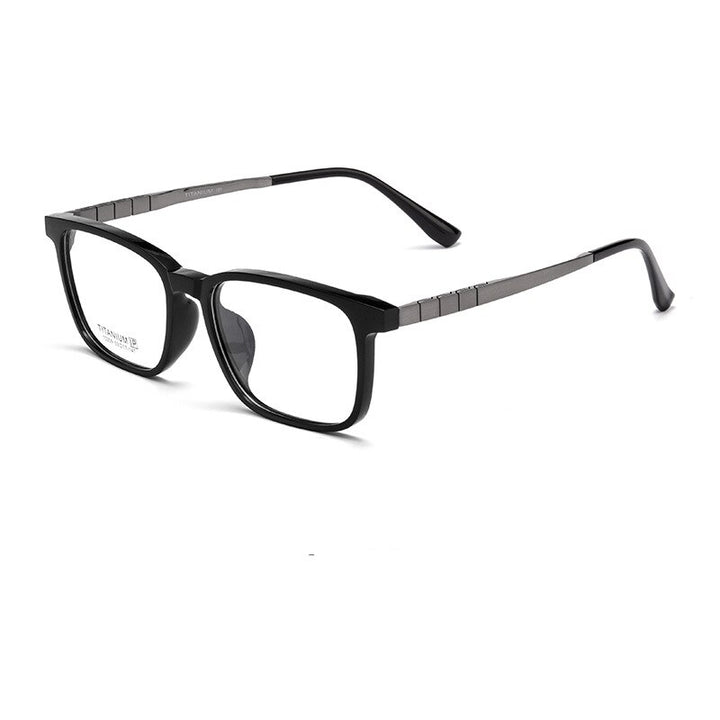 Yimaruili Men's Full Rim Square Acetate Titanium Eyeglasses 15209t Full Rim Yimaruili Eyeglasses Black Gun  