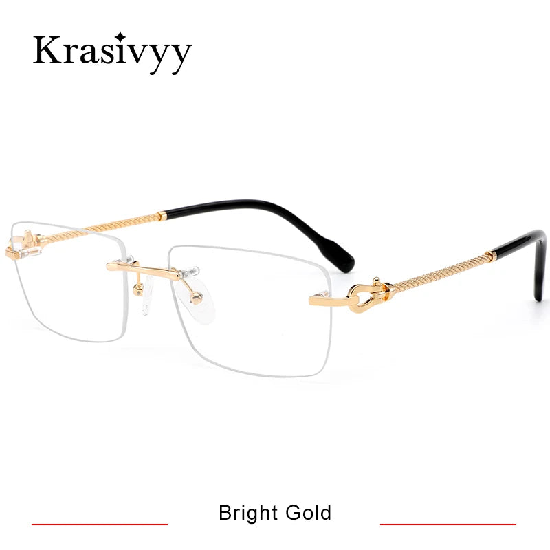 Krasivyy Men's Rimless Polygon Square Titanium Eyeglasses 316082