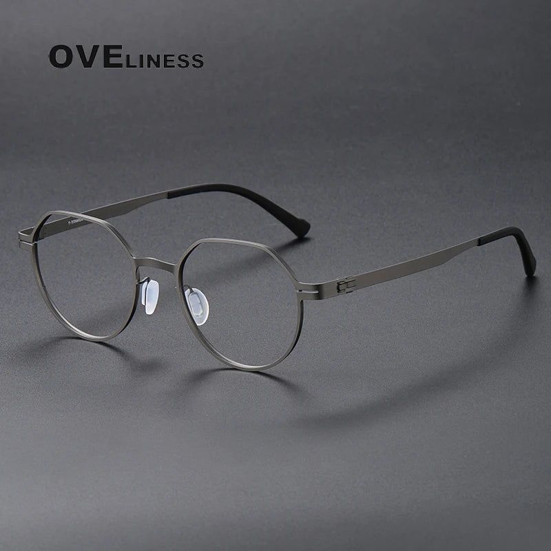 Oveliness Unisex Full Rim Flat Top Round Screwless Titanium Eyeglasses 80992 Full Rim Oveliness gun