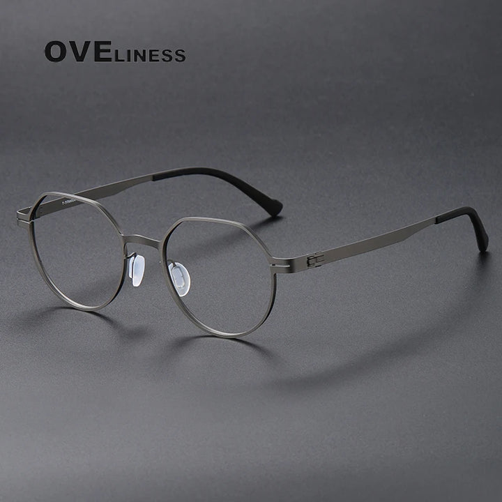 Oveliness Unisex Full Rim Flat Top Round Screwless Titanium Eyeglasses 80992 Full Rim Oveliness gun
