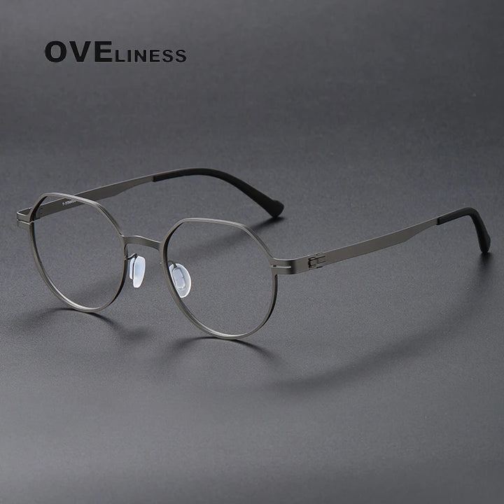 Oveliness Unisex Full Rim Flat Top Round Screwless Titanium Eyeglasses 80992 Full Rim Oveliness gun  