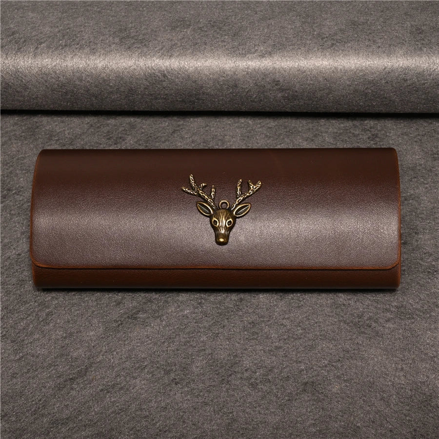 Cubojue Unisex Brown PU Leather Eyeglass Case Assorted Designs 1638 Case Cubojue Case big case deer