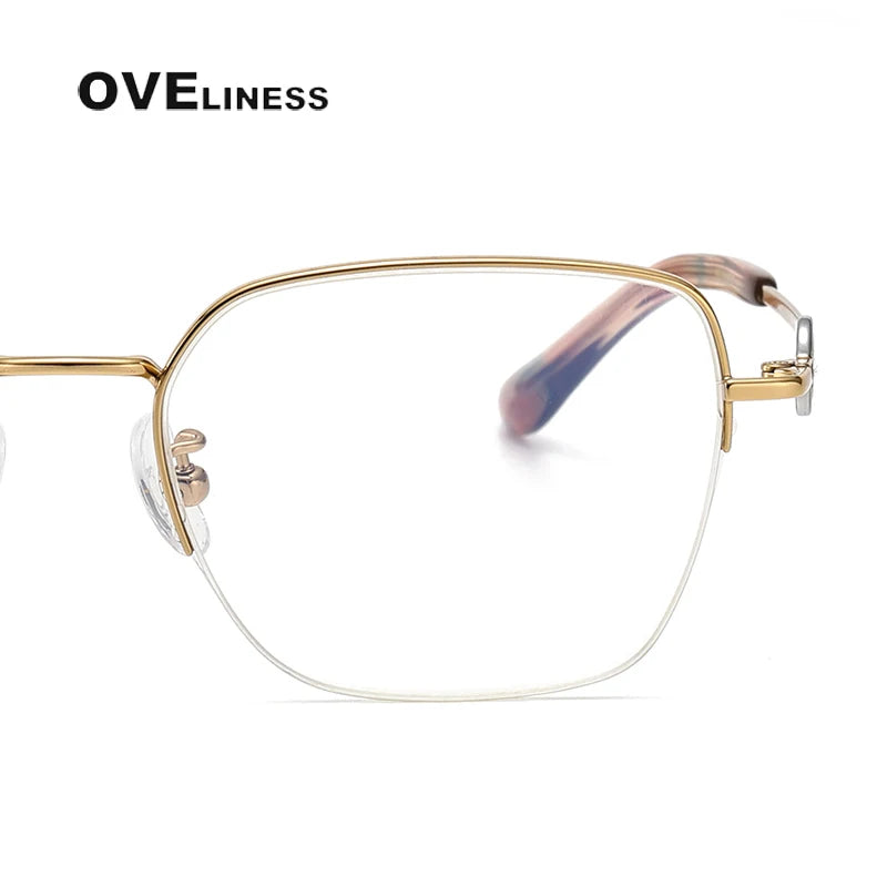 Oveliness Women's Semi Rim Square Polygon Titanium Eyeglasses 196008 Semi Rim Oveliness