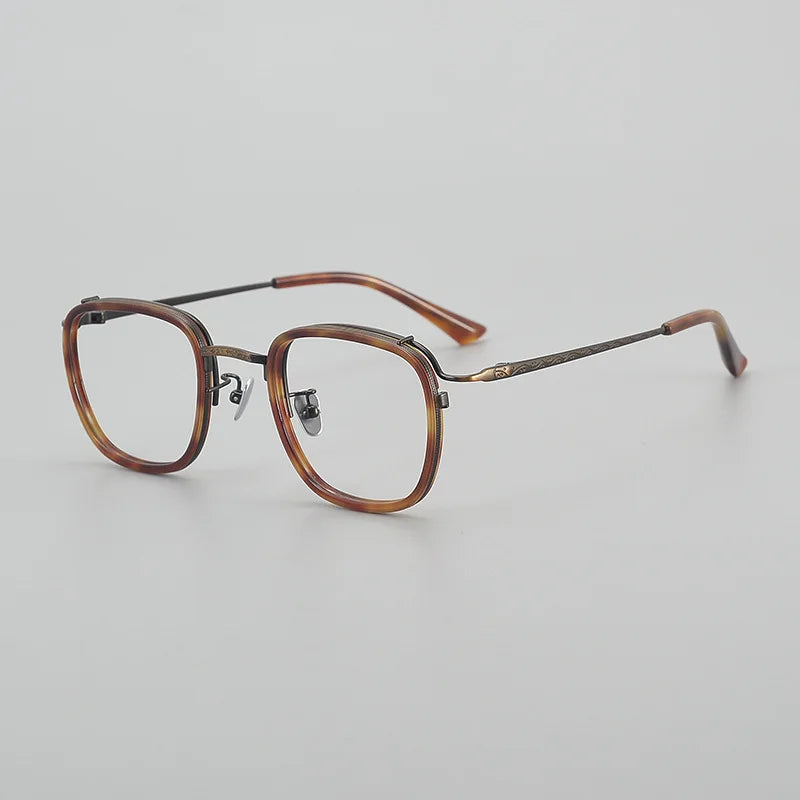 Black Mask Unisex Full Rim Square Titanium Acetate Eyeglasses 6015 Full Rim Black Mask Tortoise-Bronze