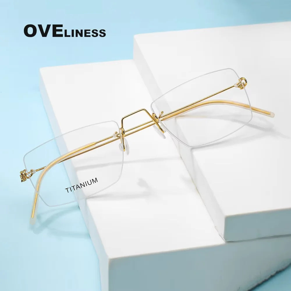 Oveliness Women's Rimless Polygon Square Titanium Eyeglasses 29895