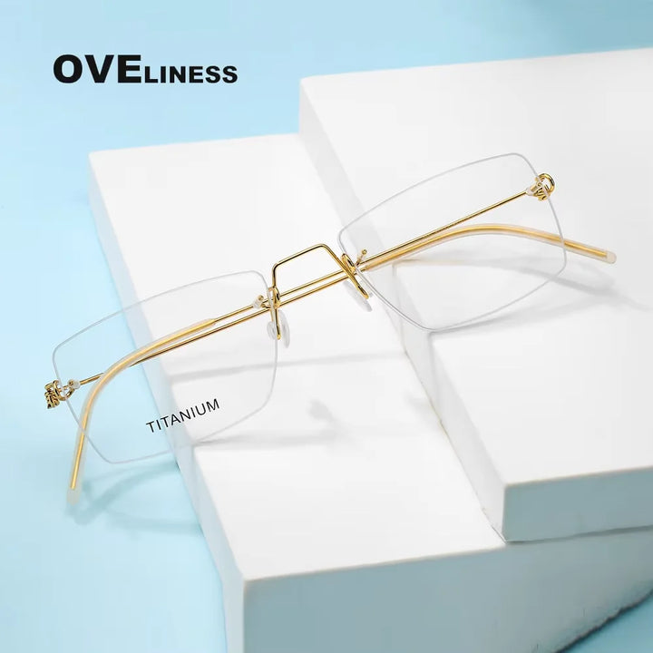 Oveliness Women's Rimless Polygon Square Titanium Eyeglasses 29895