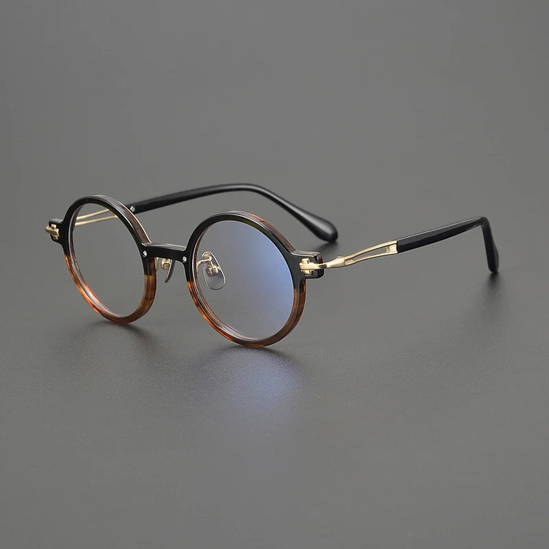 Gatenac Unisex Full Rim Round Acetate Titanium Eyeglasses Gxyj1568