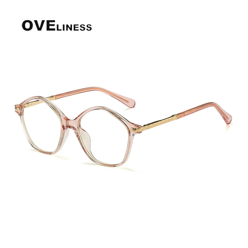 Oveliness Youth Unisex Full Rim Polygonal Tr 90 Titanium Eyeglasses 20204 Full Rim Oveliness pink  