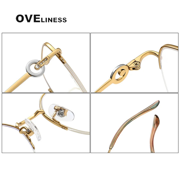 Oveliness Women's Semi Rim Square Polygon Titanium Eyeglasses 196008 Semi Rim Oveliness