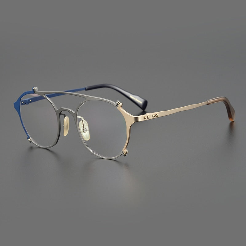 Gatenac Unisex Full Rim Round Double Bridge Titanium Eyeglasses Gxyj1026 Full Rim Gatenac Blue