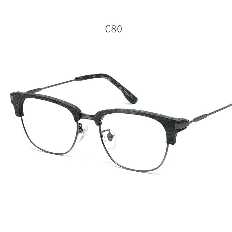 Hdcrafter Men's Full Rim Square Wood Eyeglasses GA00345 Full Rim Hdcrafter Eyeglasses Black-White-C80