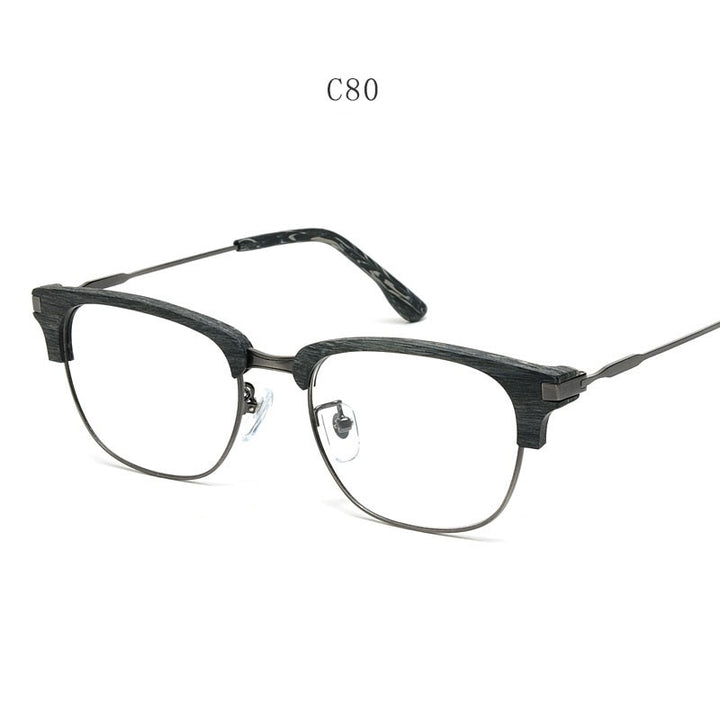 Hdcrafter Men's Full Rim Square Wood Eyeglasses GA00345 Full Rim Hdcrafter Eyeglasses Black-White-C80