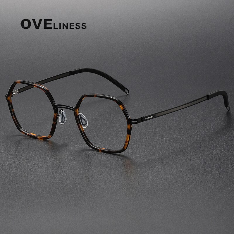 Oveliness Unisex Full Rim Polygon Acetate Titanium Eyeglasses 8202322 Full Rim Oveliness tortoise black  