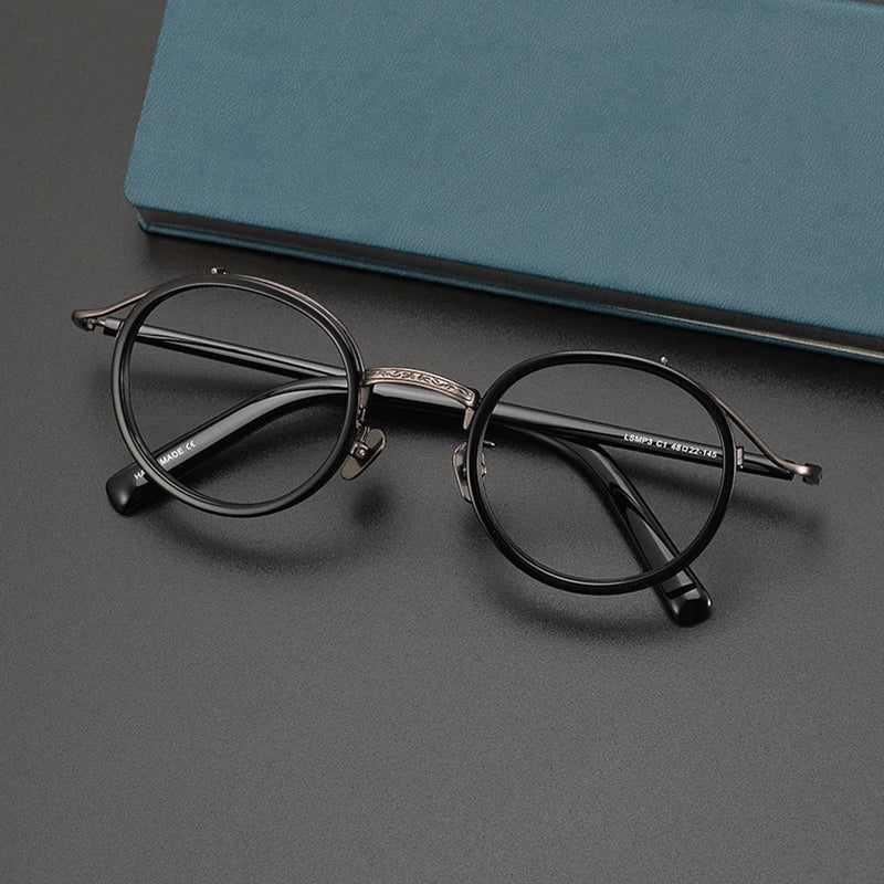 Black Mask Unisex Full Rim Big Round Titanium Acetate Eyeglasses 982027
