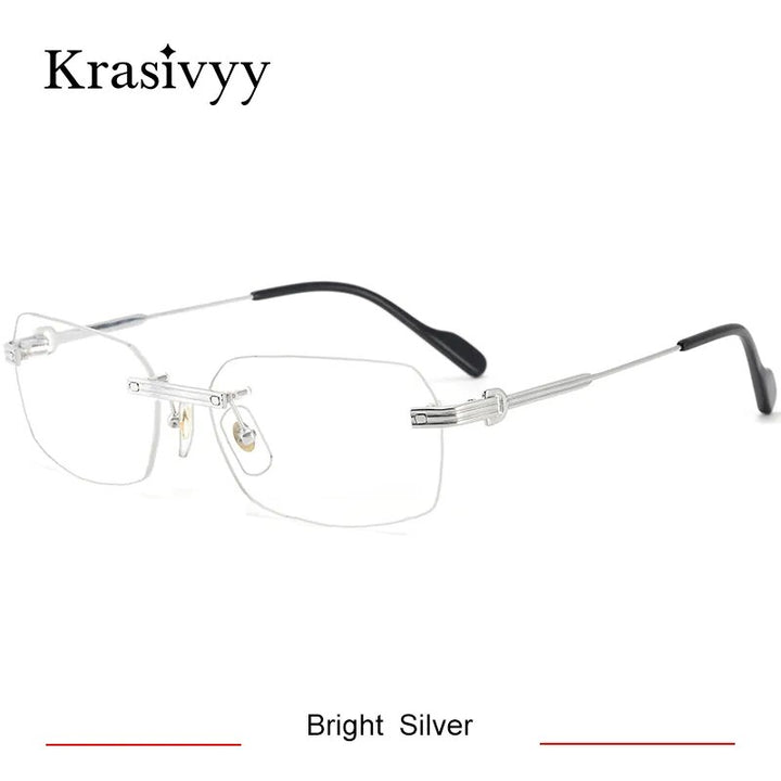 Krasivyy Men's Rimless Square Titanium Eyeglasses Kr0271s Rimless Krasivyy Bright Silver CN 