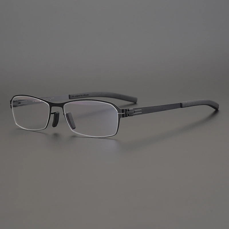 Black Mask Unisex Semi Rim Square Screwless Steel Eyeglasses 49006 Semi Rim Black Mask Black