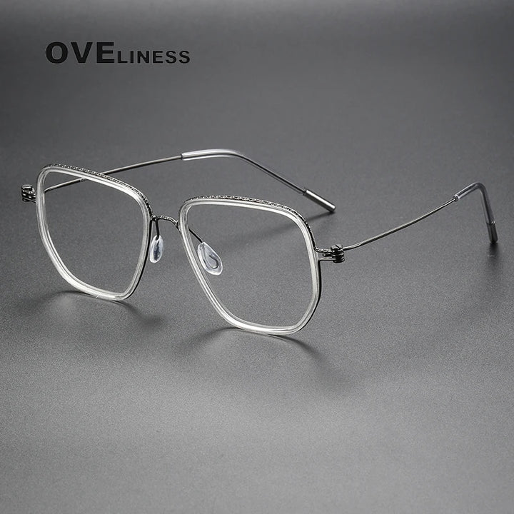 Oveliness Unisex Full Rim Square Acetate Titanium Eyeglasses 80894 Full Rim Oveliness clear gun  