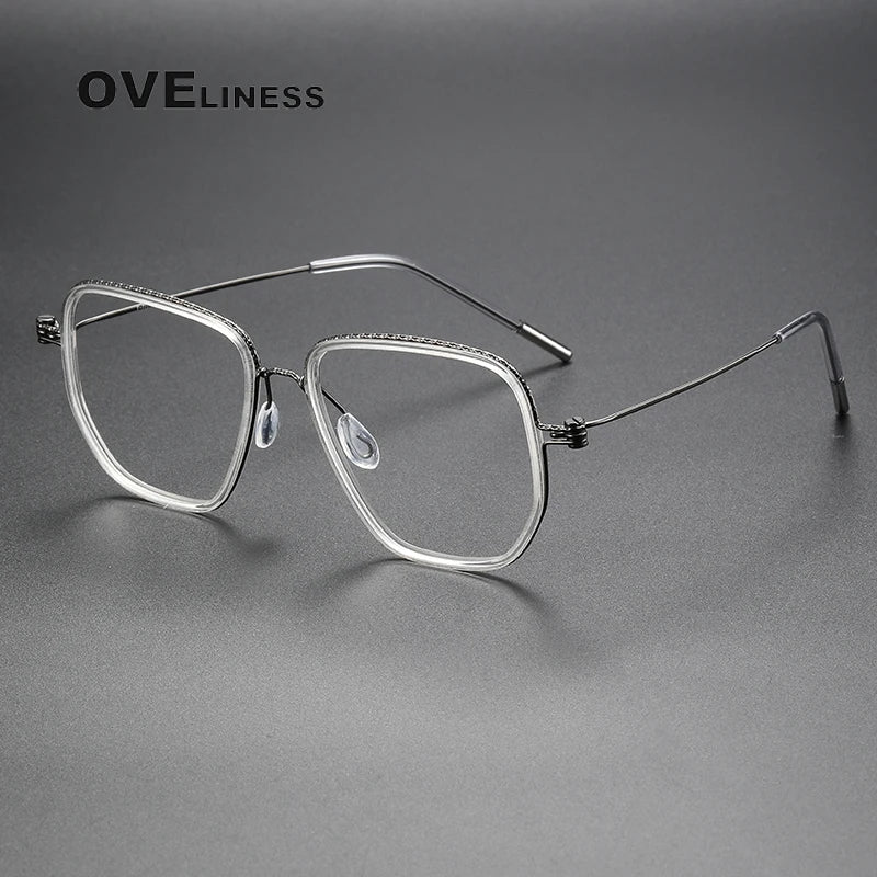 Oveliness Unisex Full Rim Square Acetate Titanium Eyeglasses 80894 Full Rim Oveliness clear gun  