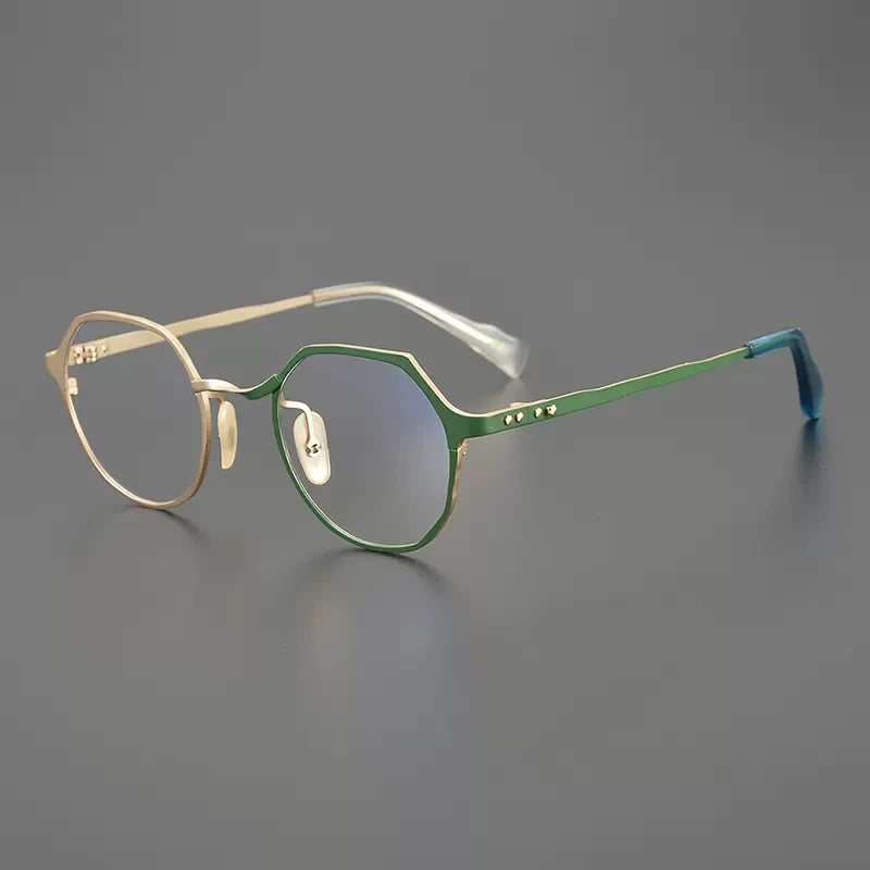 Gatenac Unisex Full Rim Flat Top Round Titanium Eyeglasses Gxyj1219 Full Rim Gatenac Green