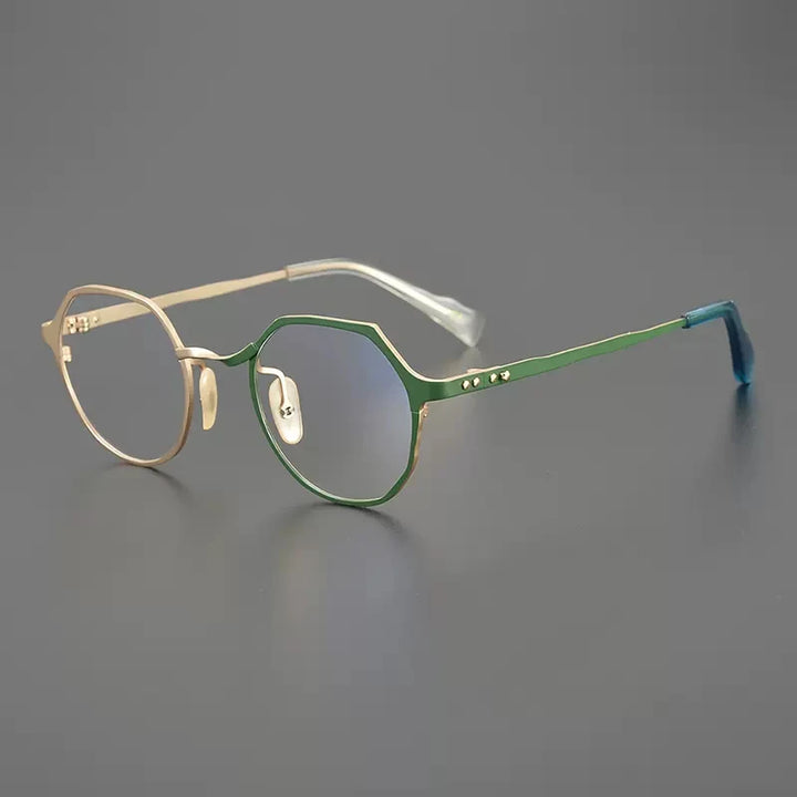 Gatenac Unisex Full Rim Flat Top Round Titanium Eyeglasses Gxyj1219 Full Rim Gatenac Green