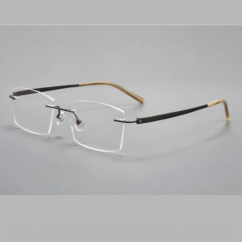Yimaruili Men's Rimless Polygon Square Titanium Eyeglasses 15803