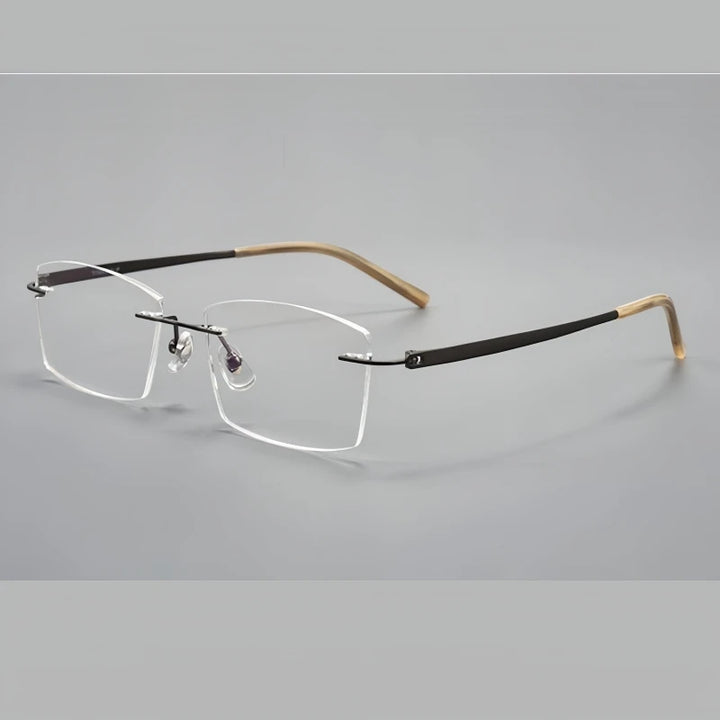 Yimaruili Men's Rimless Polygon Square Titanium Eyeglasses 15803