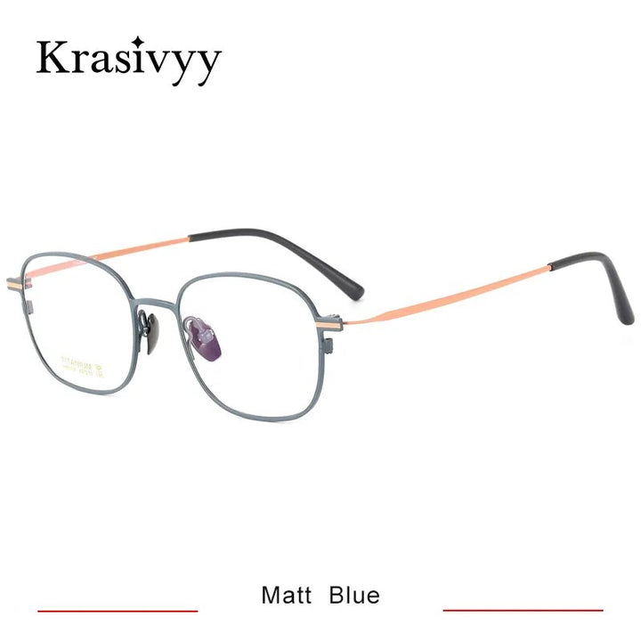 Krasivyy Men's Full Rim Square Titanium Eyeglasses Hm5001 Full Rim Krasivyy Matt Blue CN 