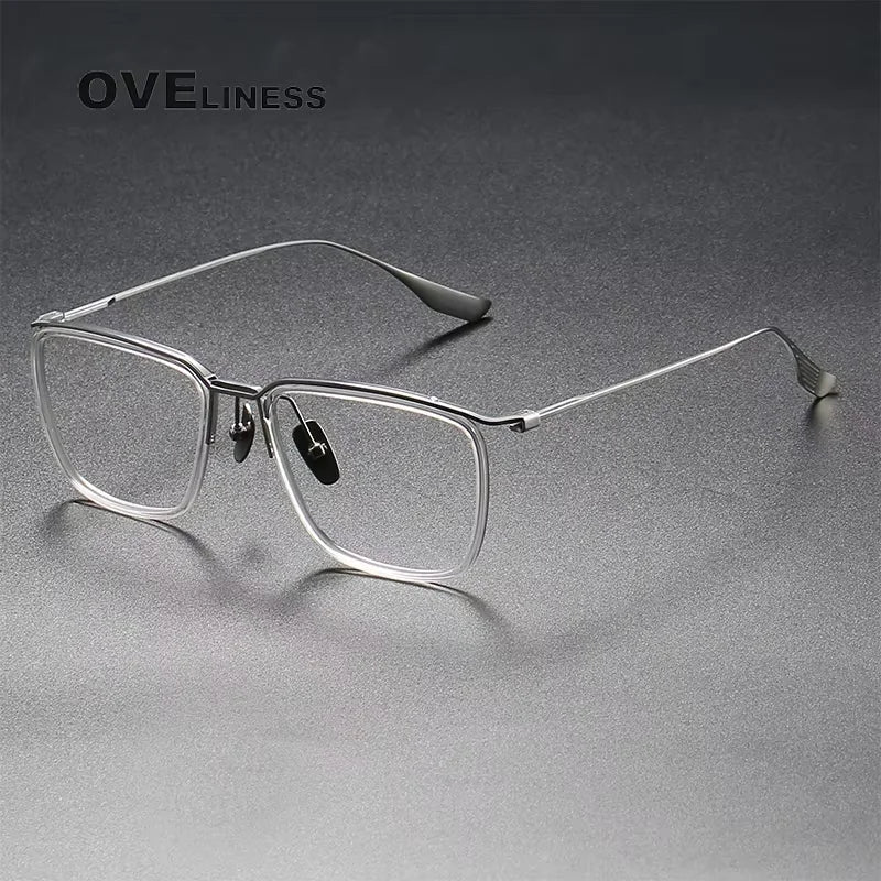 Oveliness Men's Full Rim Square Acetate Titanium Eyeglasses 614106