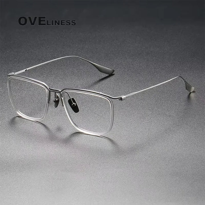 Oveliness Men's Full Rim Square Acetate Titanium Eyeglasses 614106