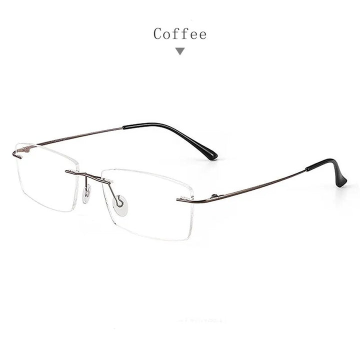 Hdcrafter Unisex Rimless Square Titanium Eyeglasses S8161 Rimless Hdcrafter Eyeglasses Coffee