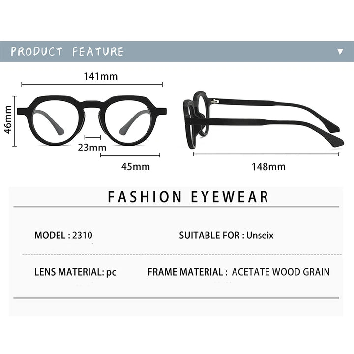 Hdcrafter Unisex Full Rim Flat Top Round Wood Eyeglasses 2310 Full Rim Hdcrafter Eyeglasses