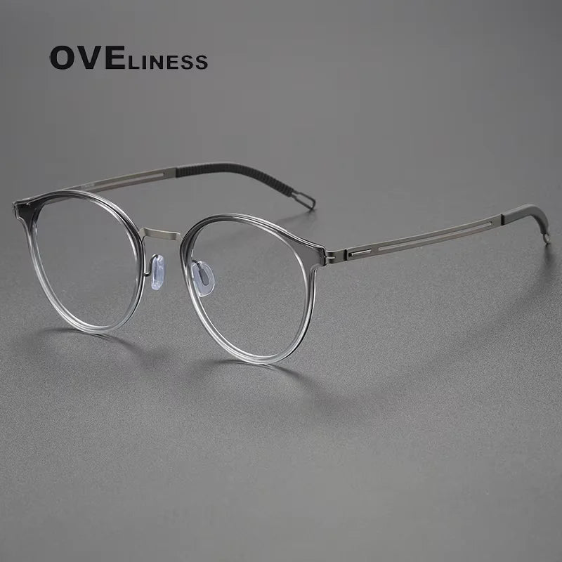 Oveliness Women's Full Rim Round Acetate Titanium Eyeglasses 82302