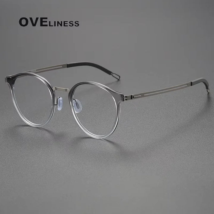 Oveliness Women's Full Rim Round Acetate Titanium Eyeglasses 82302