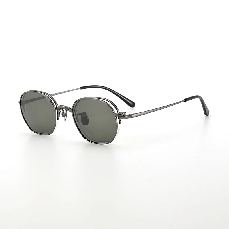 Nobler Unisex Semi Rim Round Titanium Eyeglasses Clip On Sunglasses K048 With Clip Ons Nobler C4-4