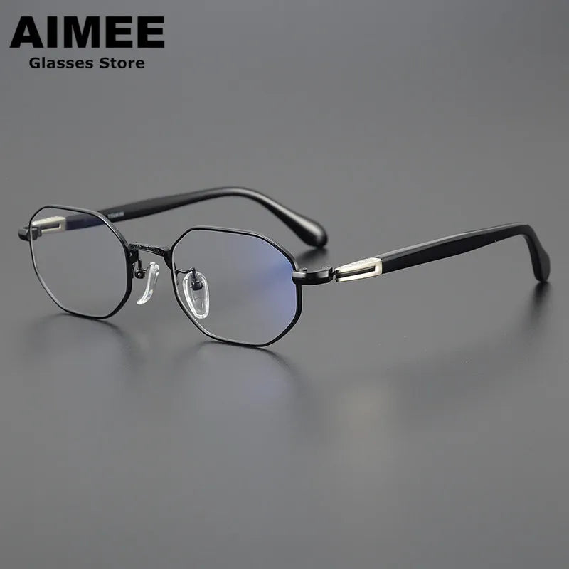 Aimee Unisex Full Rim Flat Top Polygon Titanium Eyeglasses 11092 Full Rim Aimee Black
