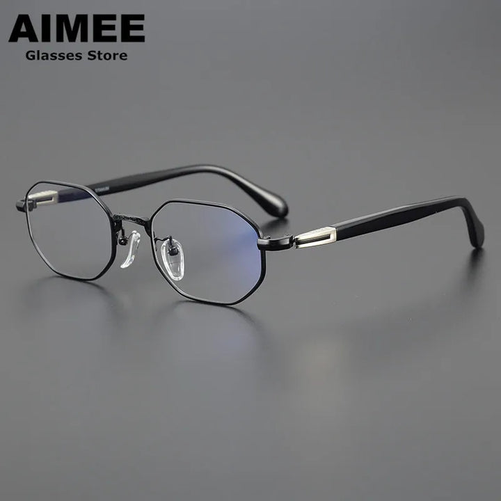 Aimee Unisex Full Rim Flat Top Polygon Titanium Eyeglasses 11092 Full Rim Aimee Black