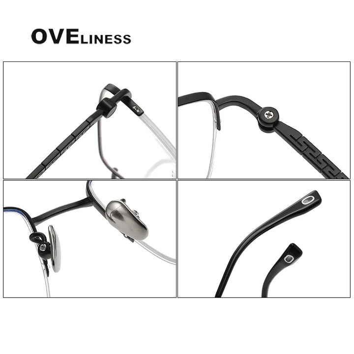 Oveliness Men's Semi Rim Square Titanium Eyeglasses  80907 Semi Rim Oveliness   