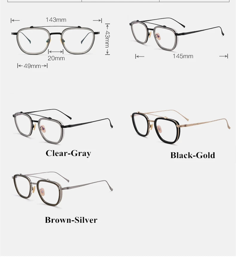 Black Mask Unisex Full Rim Double Bridge Titanium Square Acetate Eyeglasses 9025 Full Rim Black Mask