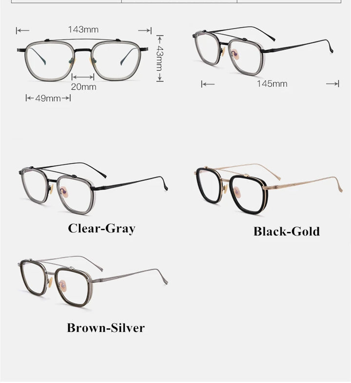 Black Mask Unisex Full Rim Double Bridge Titanium Square Acetate Eyeglasses 9025 Full Rim Black Mask