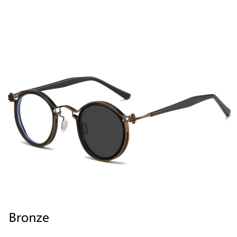 Kocolior Unisex Full Rim Round Alloy Acetate Hyperopic Reading Glasses 2203 Reading Glasses Kocolior photochromic Bronze 0 