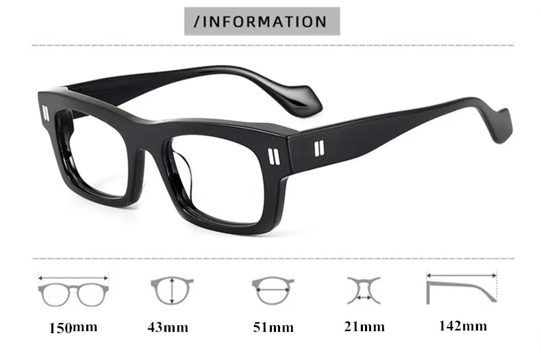Black Mask Unisex Full Rim Square Acetate Eyeglasses L2037 Full Rim Black Mask