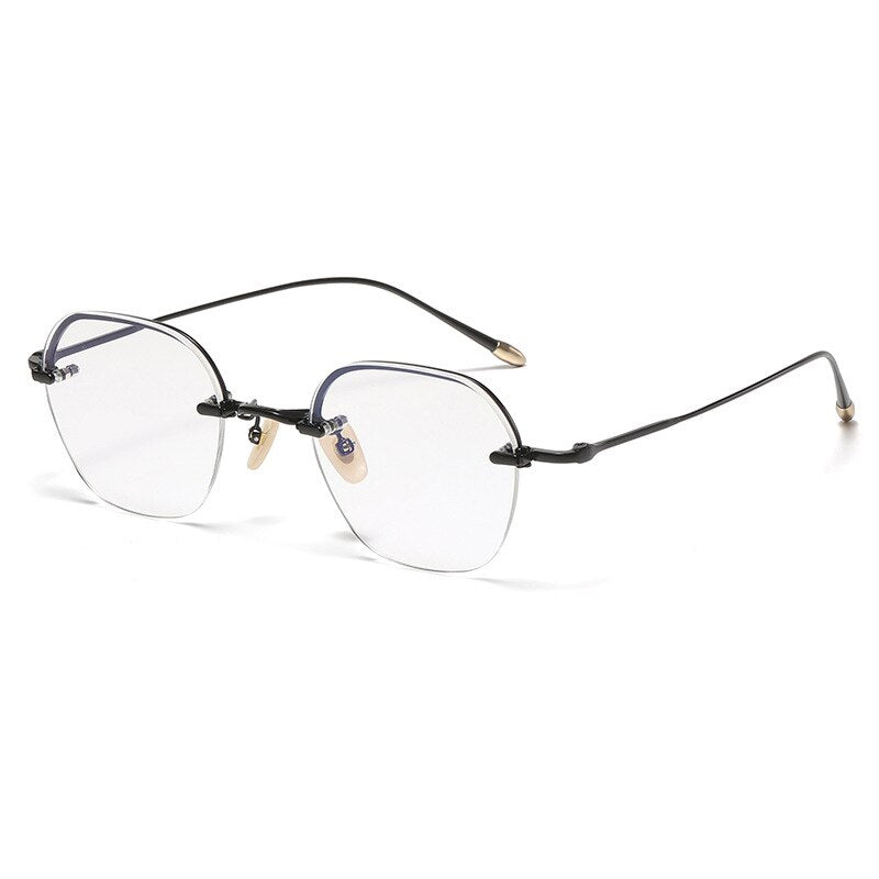 Gatenac Unisex Full Rim Irregular Square Titanium Eyeglasses Gxyj1039 Full Rim Gatenac Black