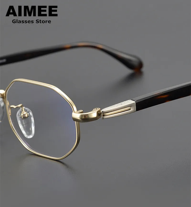 Aimee Unisex Full Rim Flat Top Polygon Titanium Eyeglasses 11092 Full Rim Aimee