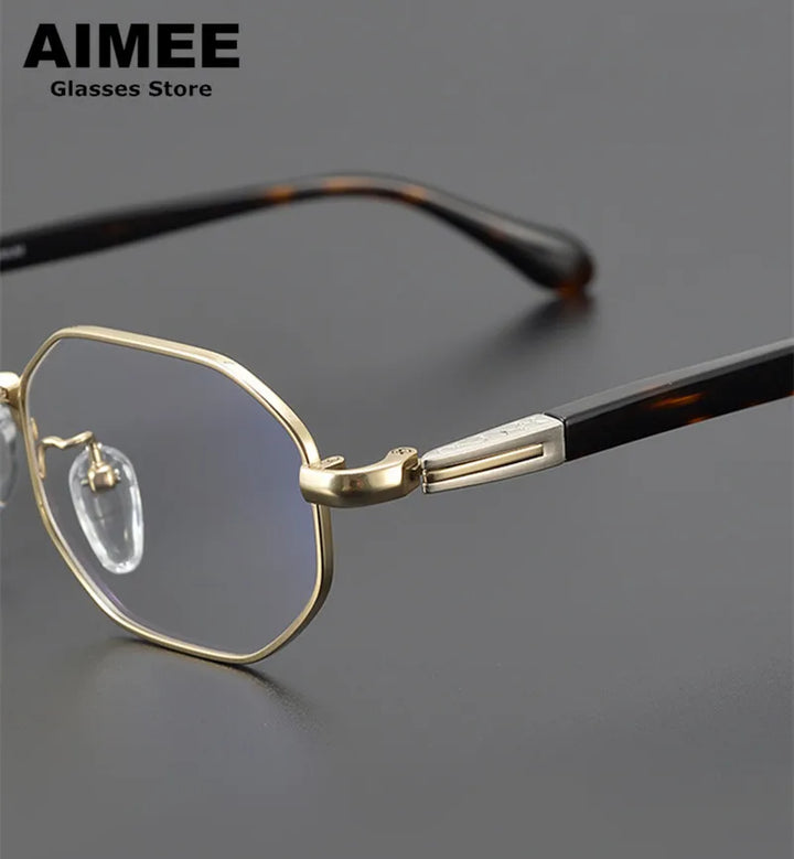 Aimee Unisex Full Rim Flat Top Polygon Titanium Eyeglasses 11092 Full Rim Aimee