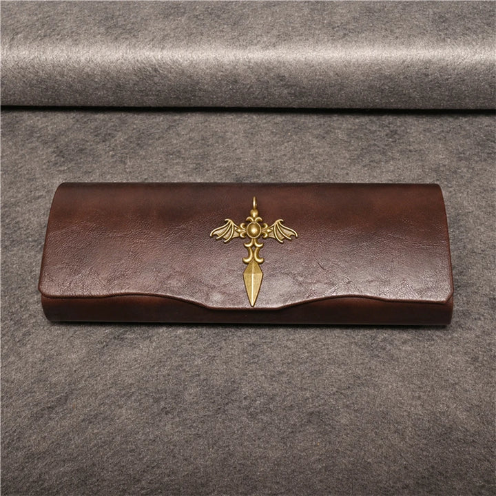 Cubojue Unisex Brown PU Leather Eyeglass Case Assorted Designs 1638 Case Cubojue Case middle case cross