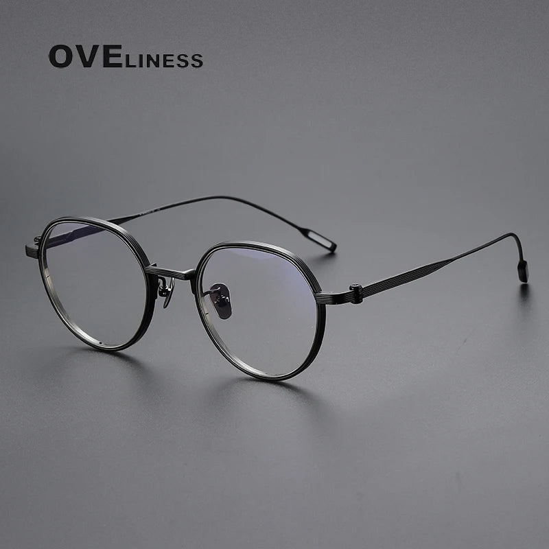 Oveliness Unisex Full Rim Flat Top Round Titanium Eyeglasses Kv61 Full Rim Oveliness black  