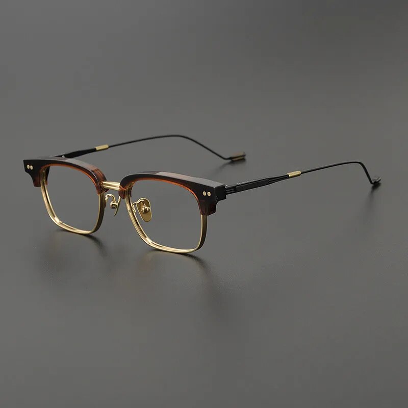 Gatenac Unisex Full Rim Square Titanium Acetate Eyeglasses Gxyj1129 Full Rim Gatenac Tortoiseshell Gold