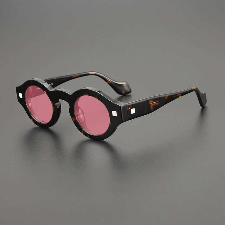 Gatenac Unisex Full Rim Round Acetate Polarized Sunglasses M003 Sunglasses Gatenac Tortoiseshell Pink  